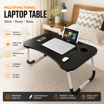 Multifunctional Foldable Laptop Table with Cup Holder & Tablet Slot