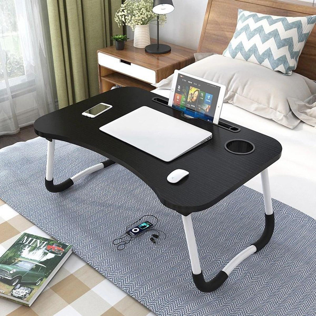 Multifunctional Foldable Laptop Table with Cup Holder & Tablet Slot